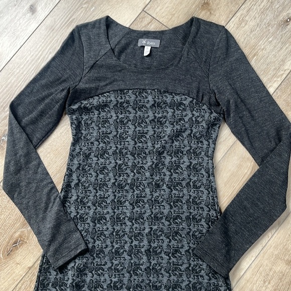 Ibex Wool Dress Juliet Providence Printed Gray Long Sleeve - Picture 2 of 9